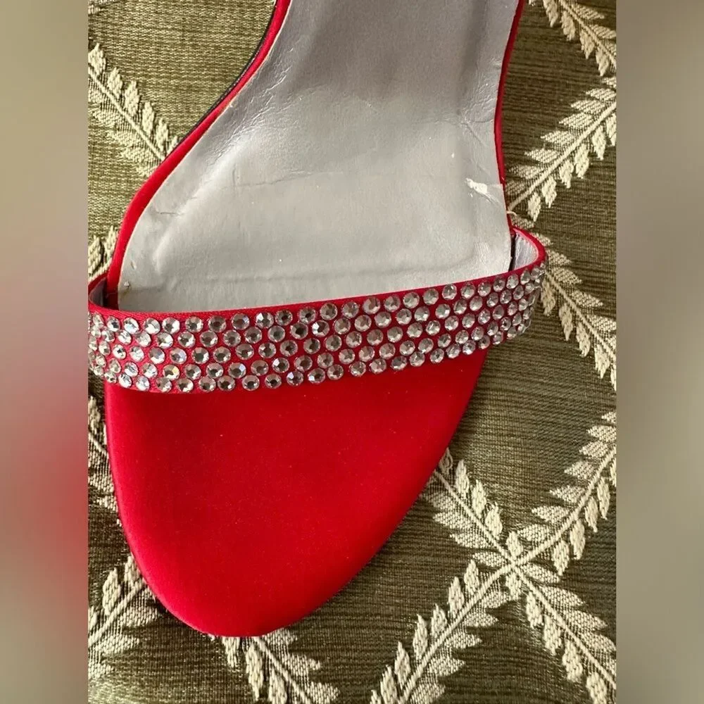 Alfani Ashton Red High-Heels with Rhinestones Ankle Strap 10M Shoes 3 1/2” Heel